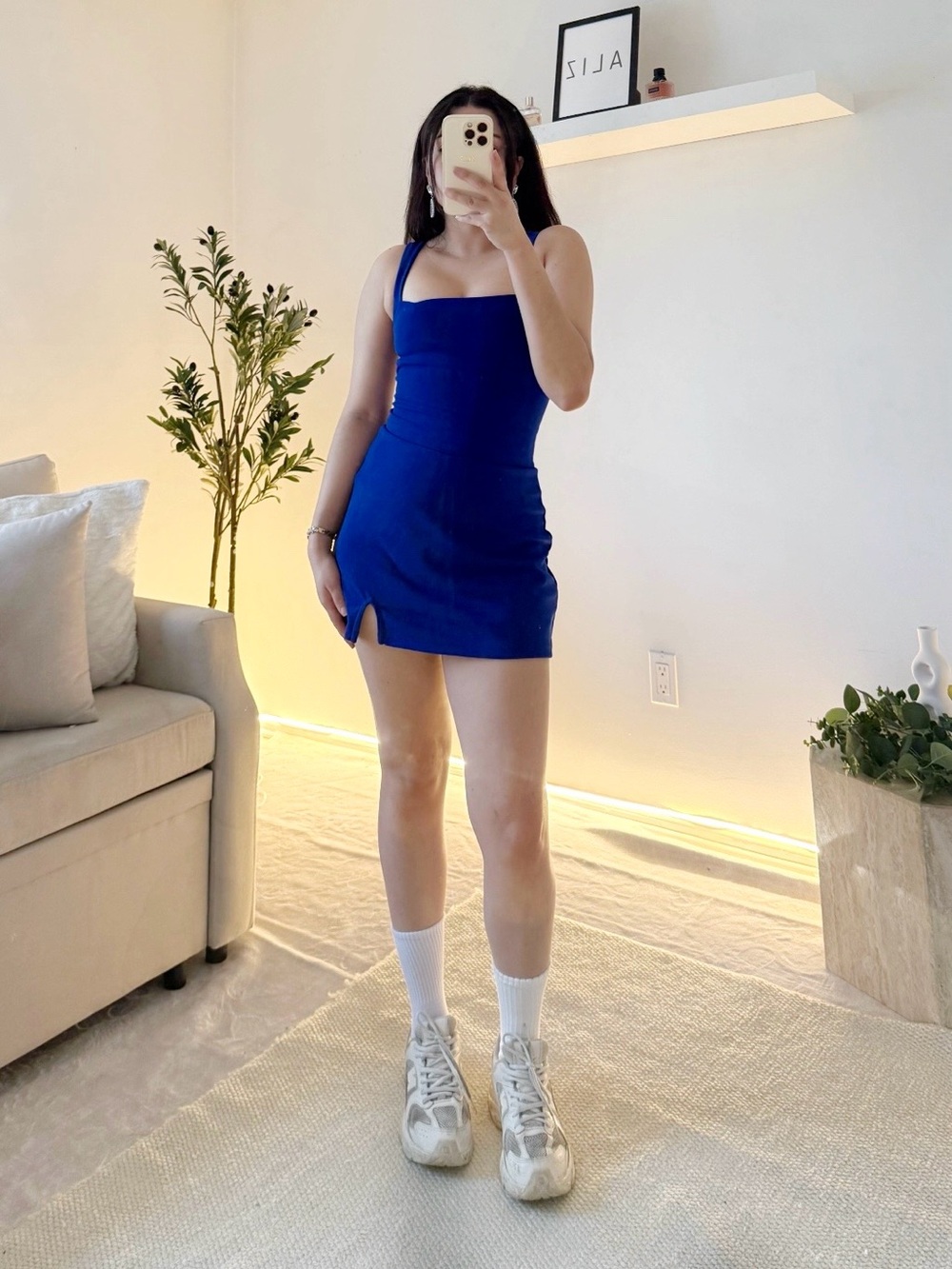 Blue Square-Neck Bodycon Mini Dress